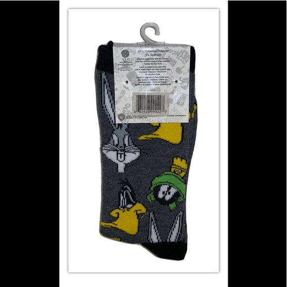 Bugs Daffy Marvin Sylvester Crew Socks 2Pair Men 6-12  Black Looney Tunes WB NEW - Picture 3 of 12